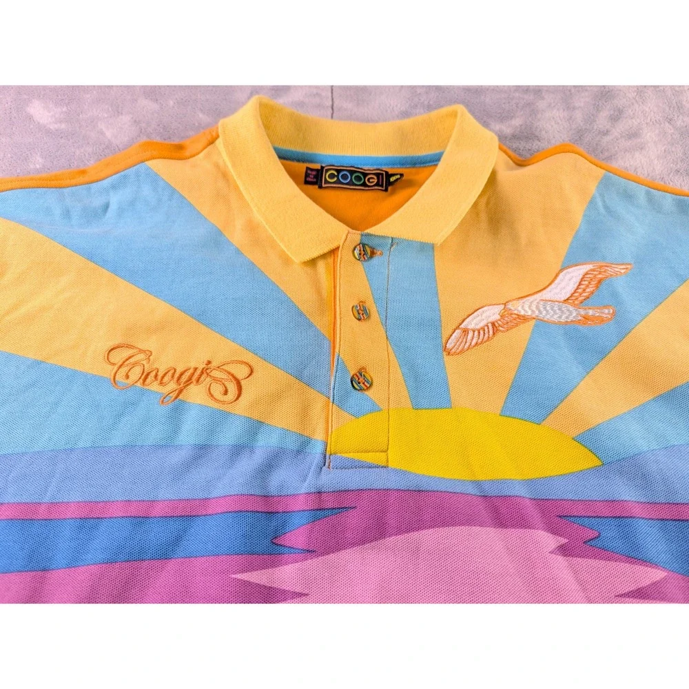 Coogi Mens XXXL Orange Sunset Seagull Graphic Short Sleeve Polo Shirt